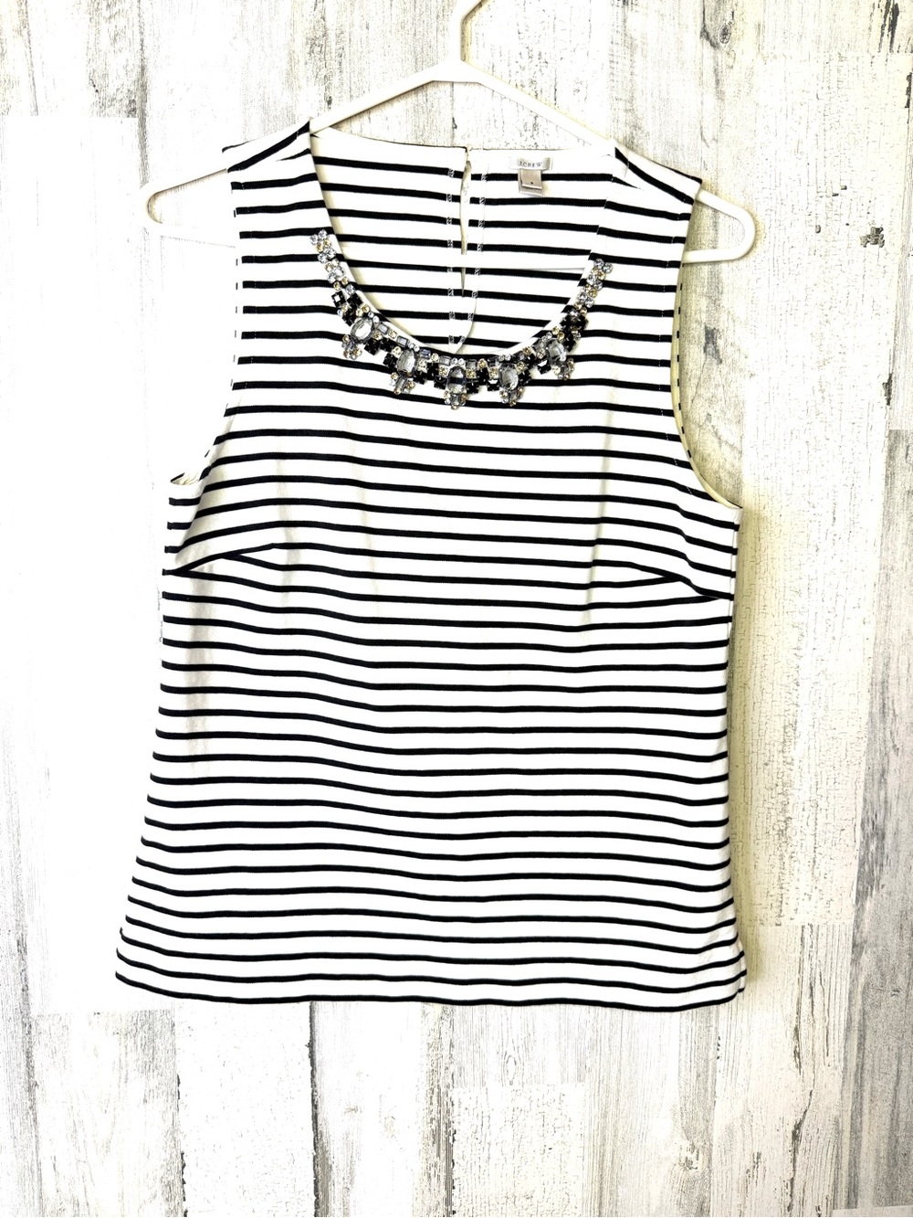 J. Crew Black and White Striped Jeweled-Neck Camisole